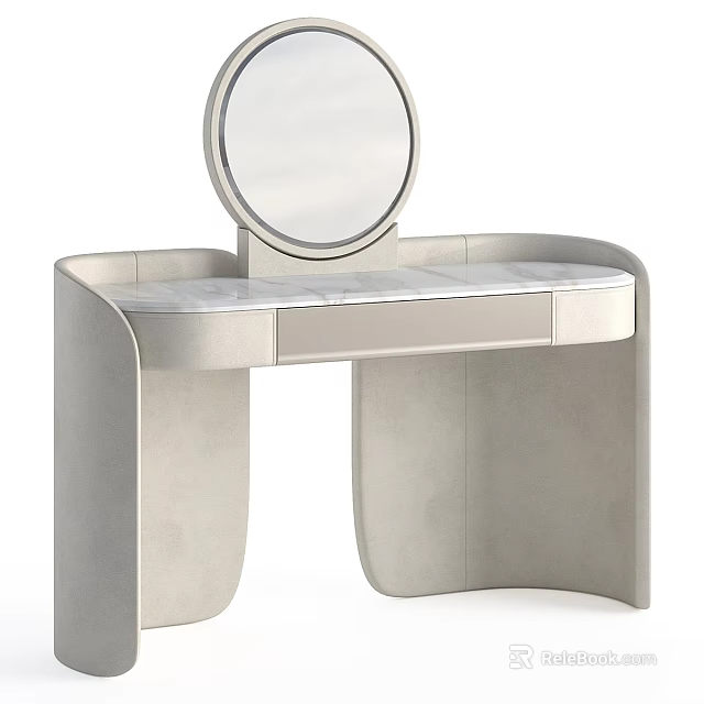 Modern Dressing Table with Marble Top and Round Mirror in Elegant Design 3d model 