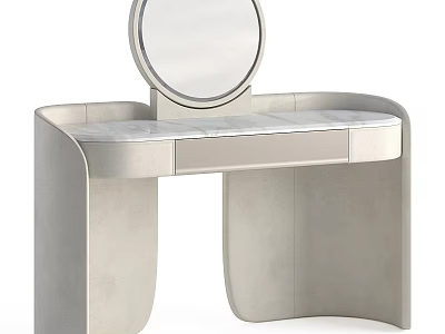 Modern Dressing Table with Marble Top and Round Mirror in Elegant Design 3d model