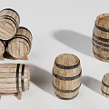 Rustic Wooden Barrels In Different Sizes Stacked And Single Designs
