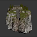 Cliffside Miniature Scene With Small House Green Grass Trees And Stone Path