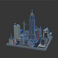 Cartoon City Scene With Tall Skyscrapers Construction Crane And Various Style Buildings