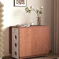 Modern Interior Dining Table And Chairs With Wooden Sideboard Decorative Plants Window Blinds And Curtains