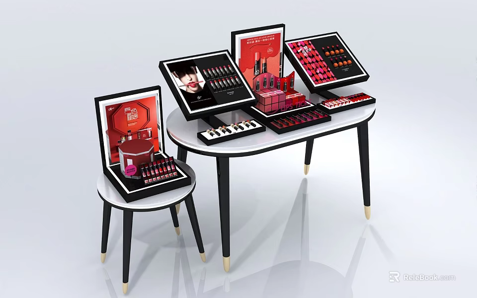 Modern Cosmetics Display Shelves With Multiple Tiers And Product Showcases 3d model 