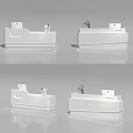 Modern White Store Reception Desk With Sleek Counter Logo And Small Potted Plant