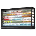 Glass Door Refrigerator Freezer Display Stocked With Various Beverages And Drinks