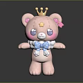 Pink Plush Doll With Golden Crown Star On Forehead And Blue Polka Dot Bow Tie