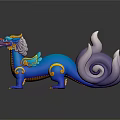 Stylish Blue Dragon Cartoon 3D Model With Yellow Decorations And Purple Tail