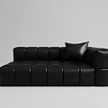 Modern Black Leather Sectional Sofa With Tufted Design And Accent Pillow 3d model