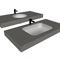 Modern Bathroom Washbasin Countertop With Round And Rectangular Basins And Chrome Faucets 3d model