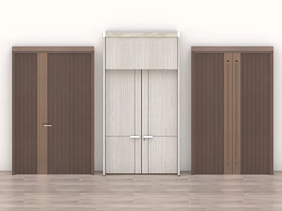 Contemporary Double Doors Design With Light Wood Surface And Dark Wood Side Panels 3d model