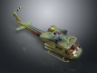 Realistic Military Green Helicopter Model with Detailed Rotors and Cockpit Features 3d model