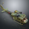 Realistic Military Green Helicopter Model with Detailed Rotors and Cockpit Features