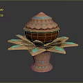 Ornate Copper Decorative Urn With Turquoise Inlay Lid And Petal Shaped Base
