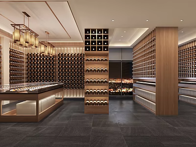 Elegant Club Interior Design With Wine Racks Display Counters And Pendant Lights 3d model