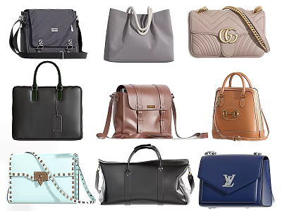 Various Style Fashion Bags With Different Colors Leather Fabric Chain Straps And Metal Details 3d model