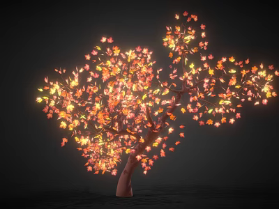 Glowing Tree with Orange Yellow Leaves on Dark Background Creating Warm Ambient Light 3d model
