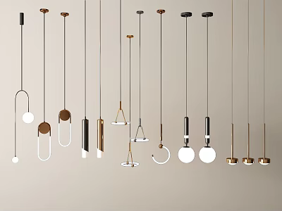 Stylish Modern Pendant Lights With Various Metal Frames And Different Shapes 3d model