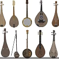 Traditional Wooden Stringed Musical Instruments Various Artistic Designs And Craftsmanship Collection