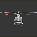 Red and White Helicopter with Rotors and Sleek Fuselage on Dark Background