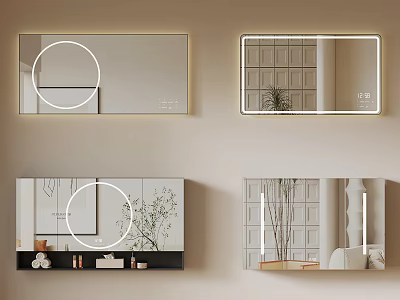 Modern Illuminated Mirrors With LED Lighting Round And Rectangular Wall Mounted Designs 3d model