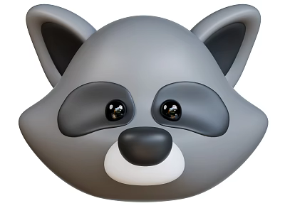 Cartoon Gray Raccoon Head With Big Ears Black Eyes And White Muzzle 3d model