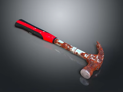 Rusty Hammer Tool Equipment With Red And Black Handle And Metal Head 3d model