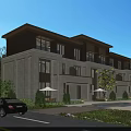 Modern Townhouse Exterior Design With Multiple Units Balconies Large Windows And Greenery