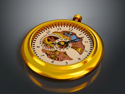 Classic Gold Mechanical Pocket Watch As Daily Life Essential With Intricate Gears And Numbered Dial 3d model