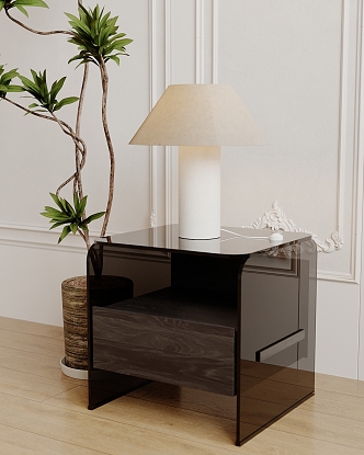 Modern table lamp table lamp side a few green plants 3d model