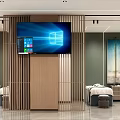 Contemporary Lobby With Sofa Plants TV LOGO Wall Wooden Panels And Marble Floor