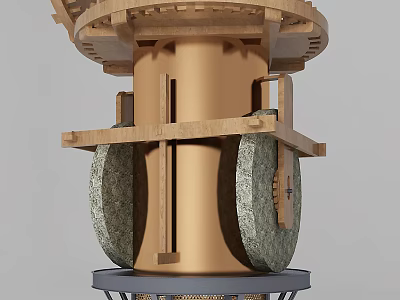 Decorative Garden Ornament With Wooden Frame And Stone Wheels For Outdoor Use 3d model
