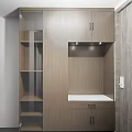 Modern Wooden Shoe Cabinet With LED Lighting Open Shelves Plants And Storage