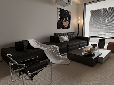 Minimalist black and white gray living room 3D model download 3d model