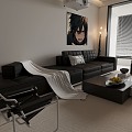 Minimalist black and white gray living room 3D model download 3d model