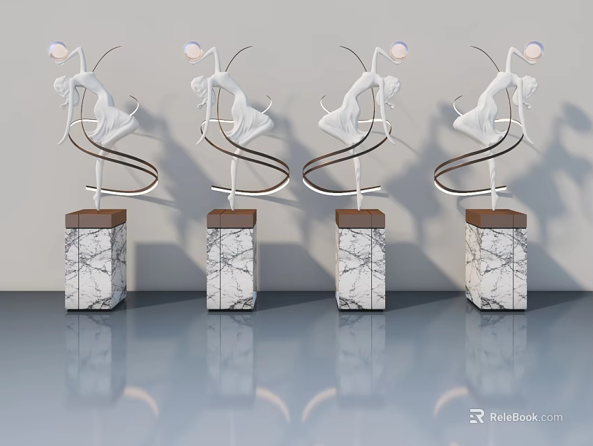 Swing Door Design With Marble Base And Metal Decorative Elements In Modern Interior 3d model