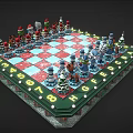 Colorful Christmas Themed Chess Set With Decorative Pieces And Holiday Design
