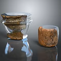 Transparent Glass Wine Bottle and Wine Glass with Rock Texture on Dark Surface with Reflection
