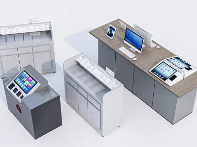 Smart Machines Self Service Terminals Featuring Touch Screens Digital Displays And Multiple Counters 3d model
