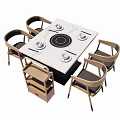 Square Dining Table With Marble Top Induction Cooker Four Chairs And Wooden Cabinet