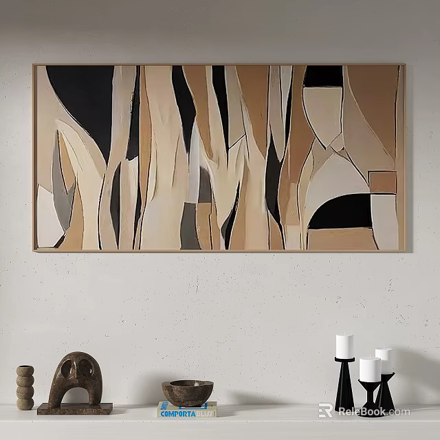 Abstract Geometric Painting With Beige Black Brown Tones And Curved Lines For Wall Decor 3d model 