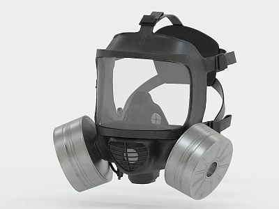 Professional Fire Equipment Gas Mask With Transparent Face Shield And Filter Canisters 3d model