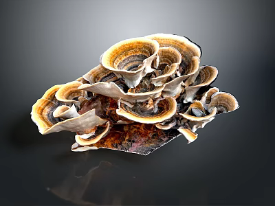Layered Fan Shaped Mushroom Plant With Brown Yellow White Tones And Natural Growth Structure 3d model