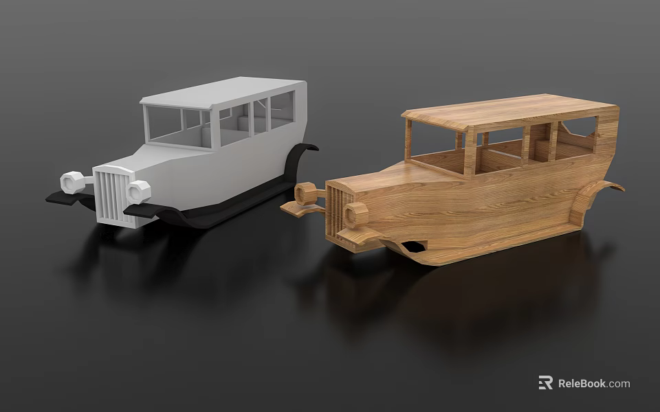 White and Wooden Block Cars Model with Classic Detailed Design 3d model 