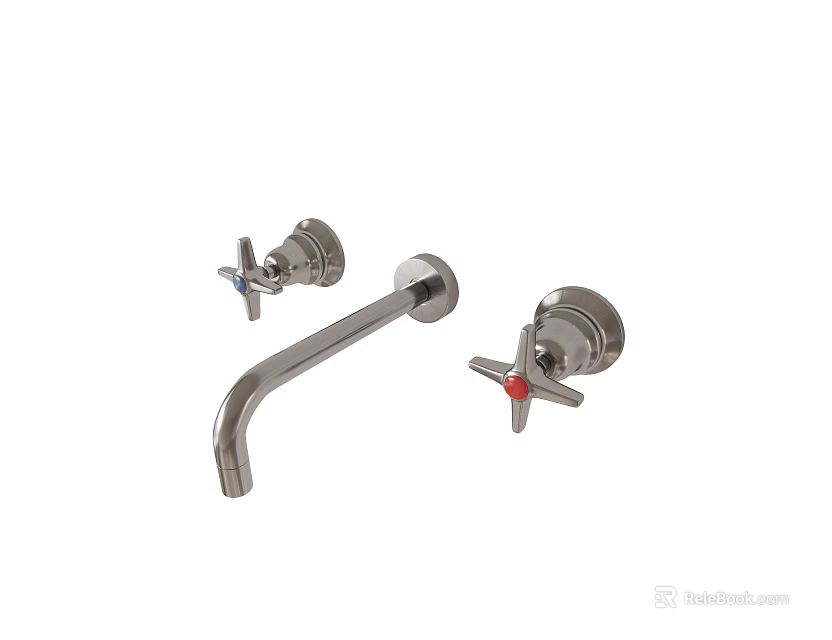 Stainless Steel Two Handle Wall Mounted Kitchen Faucet With Modern Design 3d model 