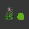 Colorful 3D Character Hair Models With Purple Green And Orange Curly Styles