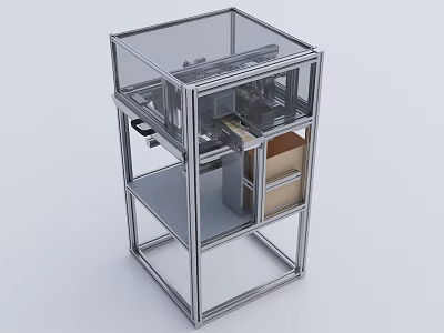 Industrial Equipment with Metal Frame Transparent Enclosure Multi layer Structure and Mechanical Components 3d model