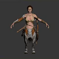 Female Centaur Mythical Creature With Leather Armor Metal Arm Guards Carrying Weapons Standing Arms Outstretched