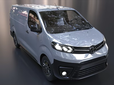 Silver Sleek Modern Van Featuring Front Headlights And Clear Windows 3d model