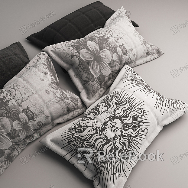 Modern Pillow Grey Fabric Bed Pillow Combination model