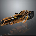 Futuristic Orange Sci Fi Weapon with White Stripes and Black Mechanical Components 3d model